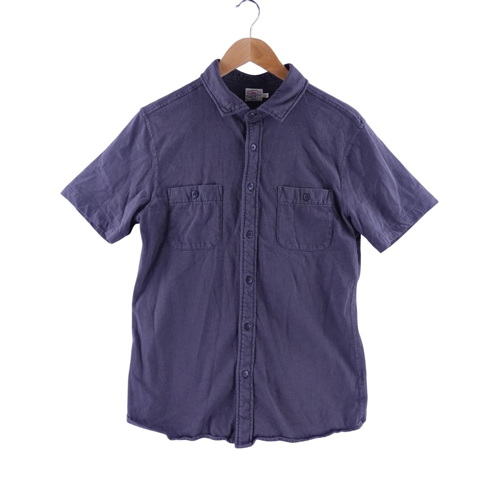Faherty Brand Men Size Medium Organic Cotton Short Sleeve Button Down Shirt Gray